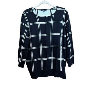 CHAPS Cardigan Womens 2X Multicolor Windowpane Plaid Stretch Button Sweater